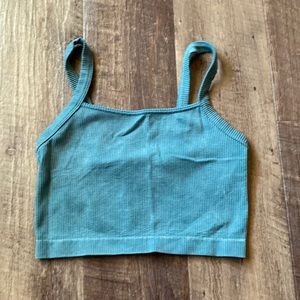 Teal ribbed cropped tank